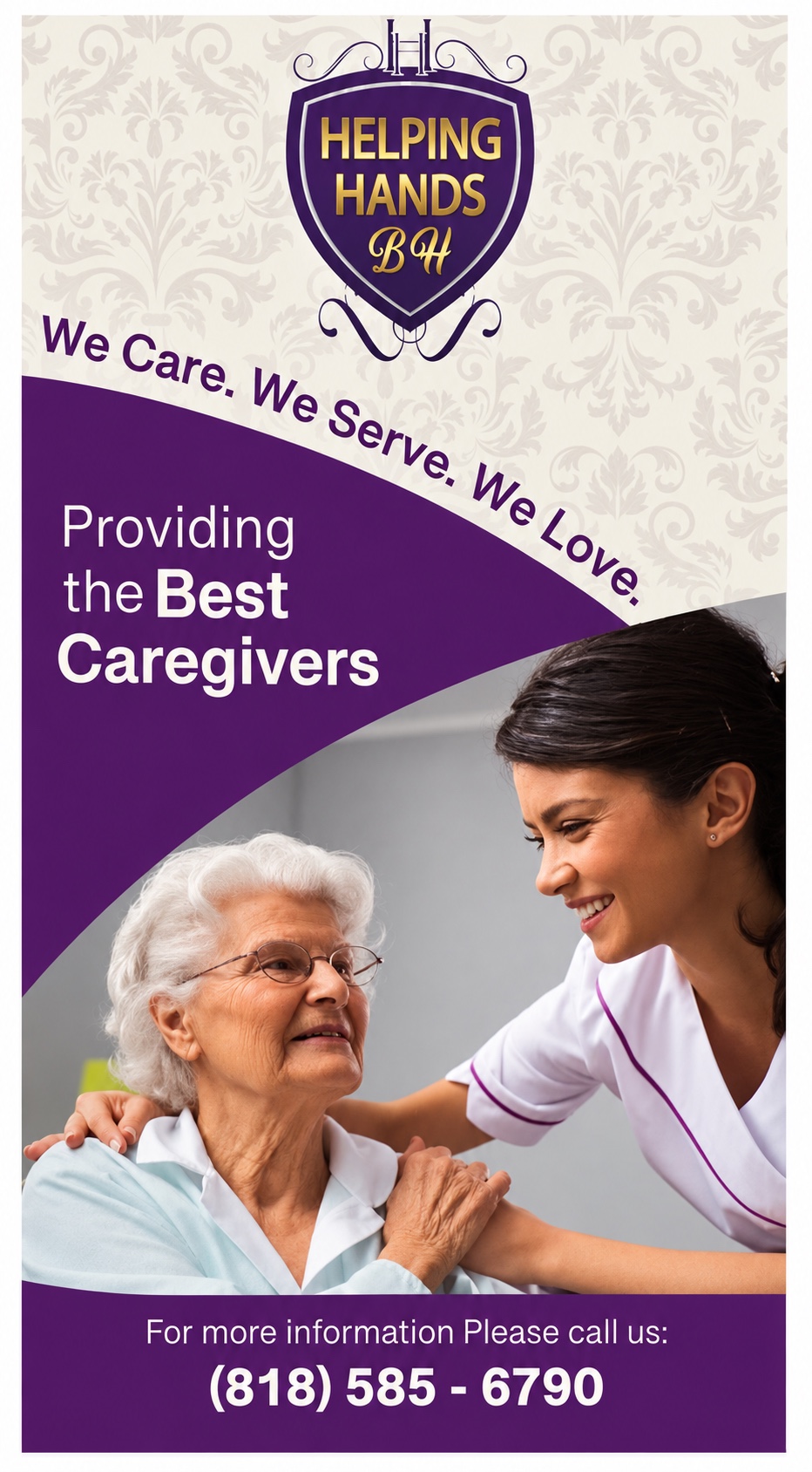 Helping Hands brochure with a caregiver speaking with an older adult